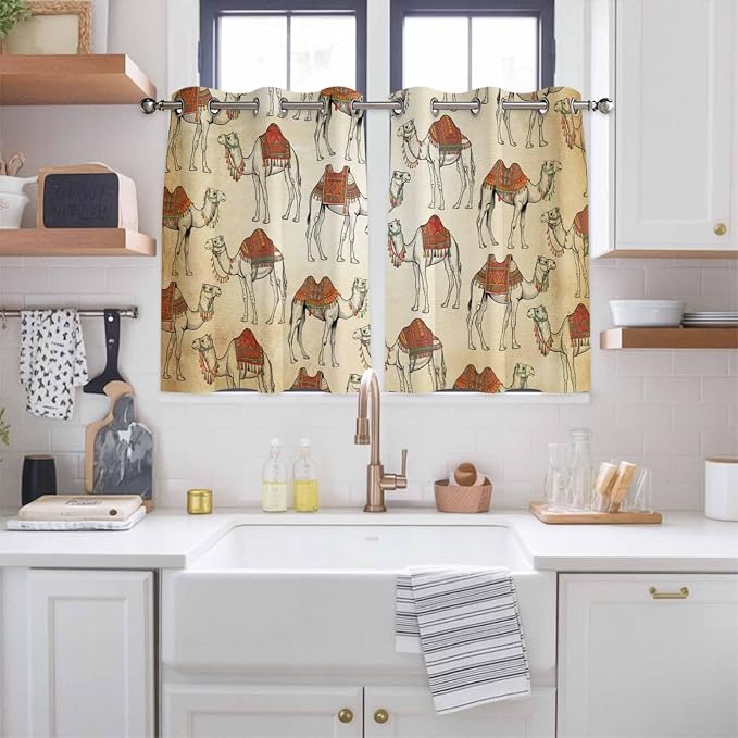 2 Panel Kitchen Cafe Curtains, Desert Sand Camel Sunlight Filtering Nature Air - Image 2