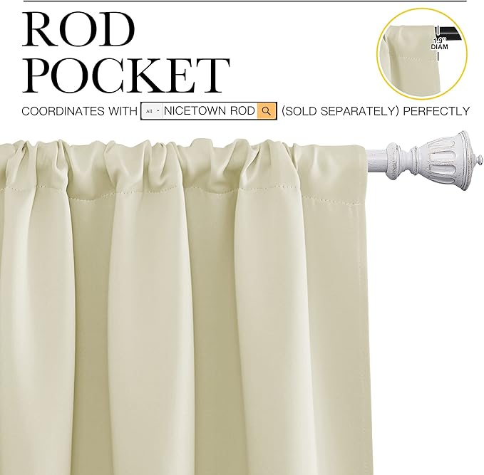 NICETOWN Kitchen Curtains, Short Blackout Curtains & Drapes, Small Window Draperies for Dining Room, Cupboard (Beige, 34 in x 45 in (W x L), Set of 2)