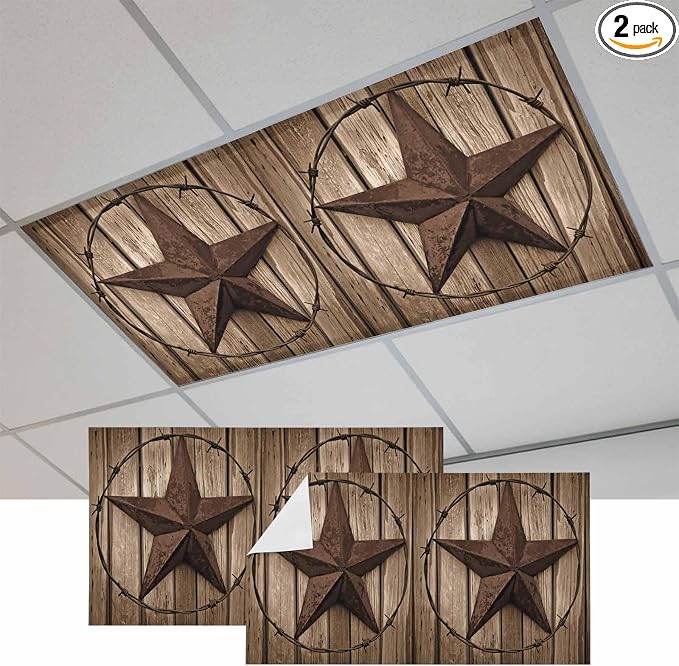 2 Pack Vintage Texas Star Fluorescent Light Covers Brown Wood Grain Wire 4 x 2 by Unknown