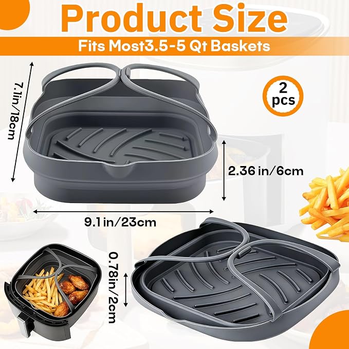 2-Pack Universal Silicone Air Fryer Basket Liners Compatible - Image 2