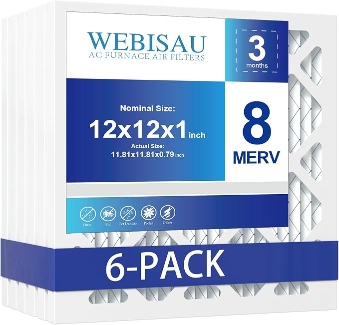 12x12x1 Air Filter MERV 8 MPR 600 6Pack Furnace Filters Pleated HVAC AC Furnace by WEBISAU