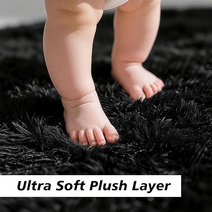 2x3 Fluffy Area Rugs for Bedroom Living Room,Small Soft Shag Fuzzy Rug Non-Shedding Indoor Plush Carpet for Kids Bedroom Nursery Dorm Home Decor,Black