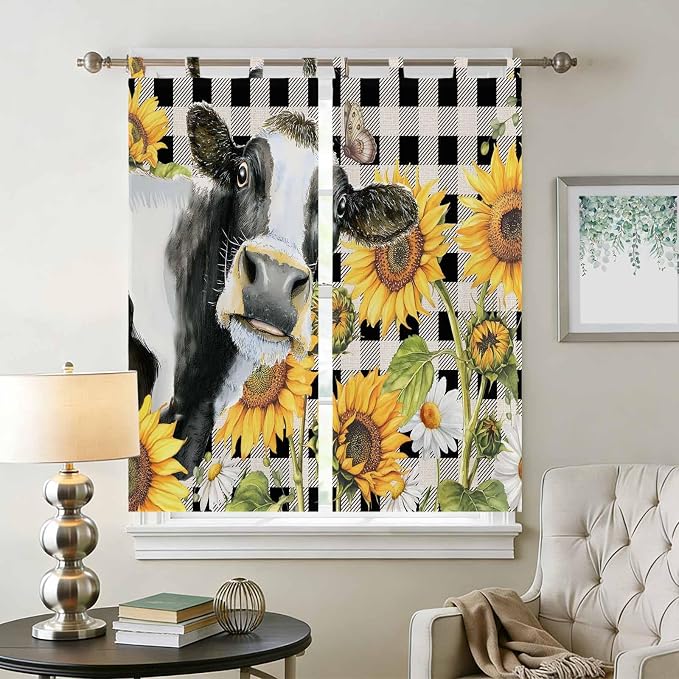 Retro Sunflowers Living Room Curtains 84 Inch Length, Window Curtains Tab Top - Image 2