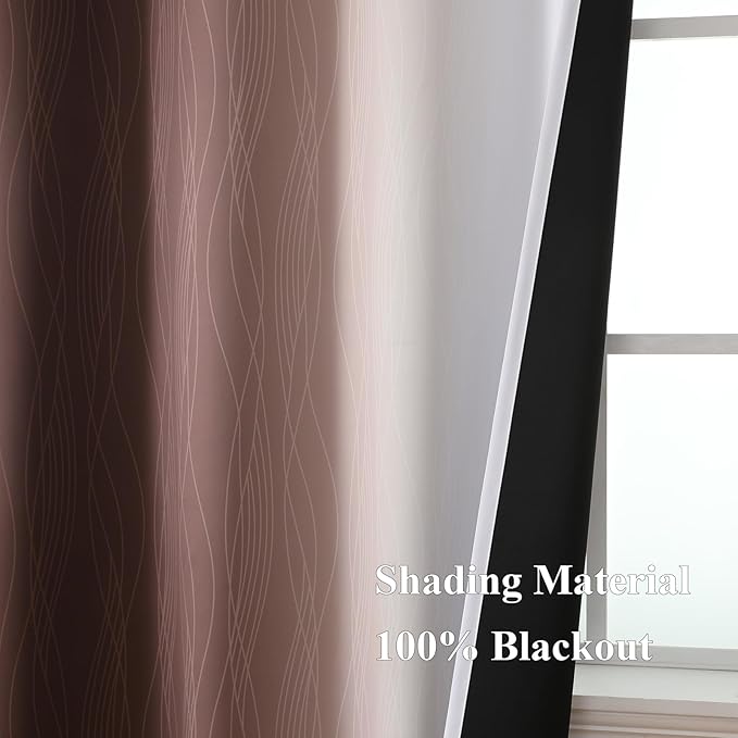 Estelar Textiler Brown and Greyish White Ombre Short Blackout Cafe Curtains 36 Inch Length, Thermal Insulated Grommet Small Half Window Drapes for Kitchen/Basement/RV Camper, 52Wx36L, 2 Panels