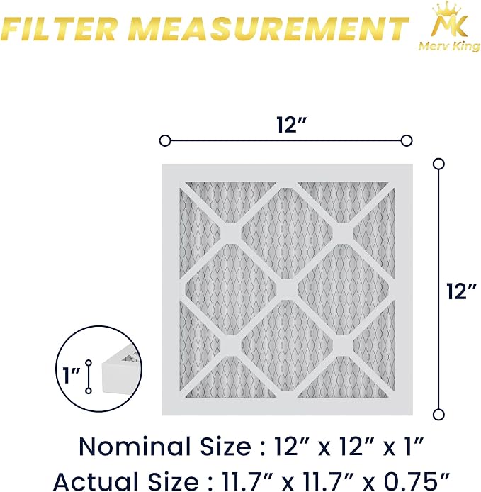 MervKing 12x12x1 Air Filter Actual Size: 11.7" x 11.7" x 0.75" MERV 8 MPR - Image 2