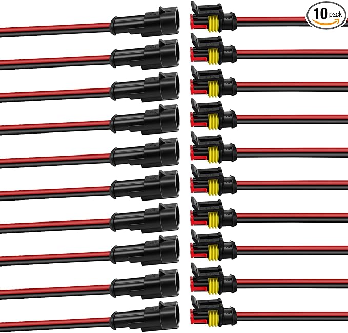 10Pcs Car Waterproof Electrical Connector, 2 Pin Connector, 16 AWG 2 Wire by BFXM