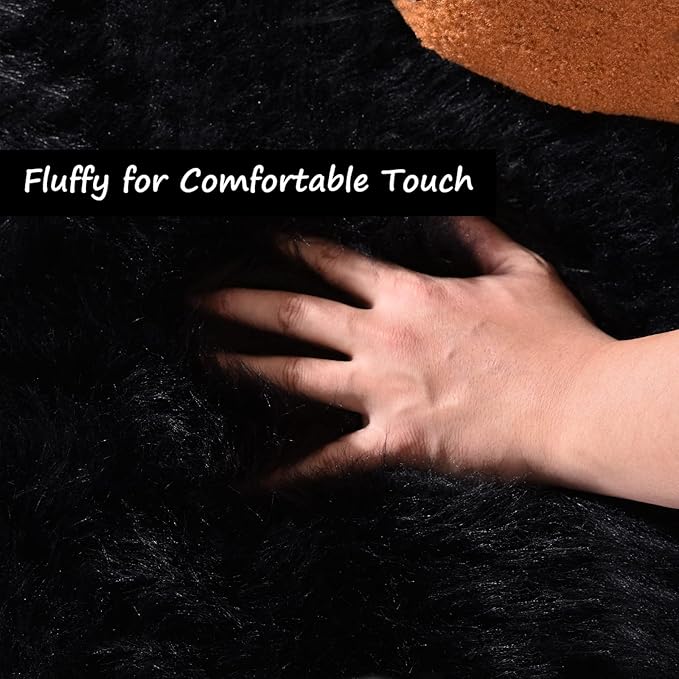 Goolela Black Area Rug 9x12 Fluffy Fuzzy Furry Rug for Living Room Bedroom Faux Sheepskin Fur Shaggy Soft Rectangle