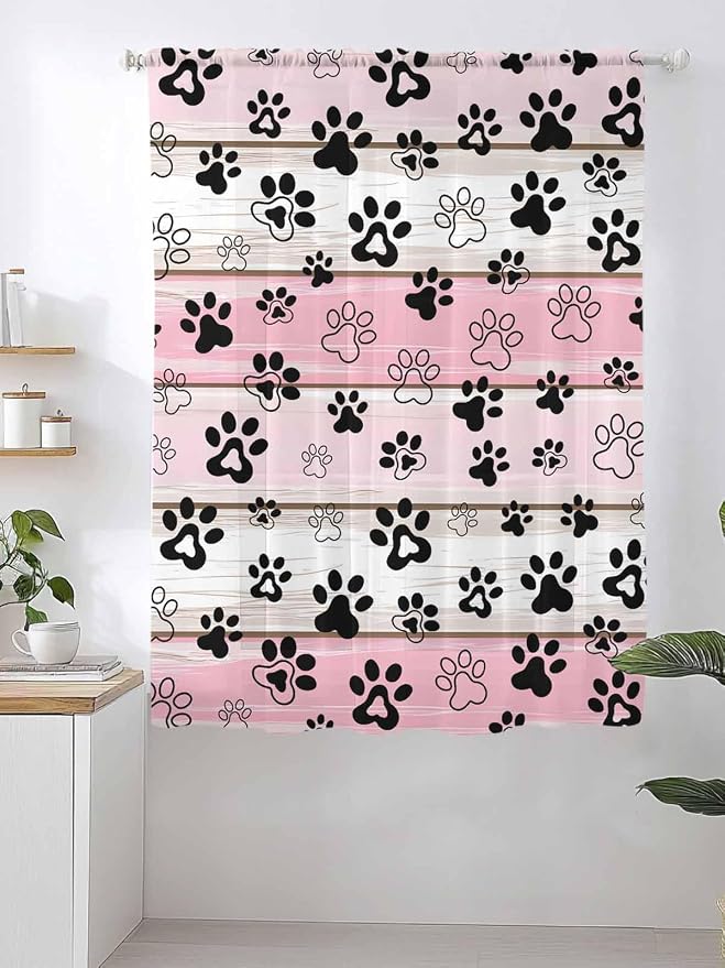 Sheer Curtains 63 Inch Length, Vintage Farmhouse Country Wooden Grain Privacy - Image 2