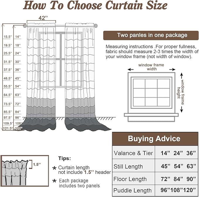Chyhomenyc Chocolate Brown Sheer Curtains 54 Inch Long 2 Panels, Light Filtering Rod Pocket Voile Short Curtains Drapes for Living Room Bedroom Small Windows, 42Wx54L Inches