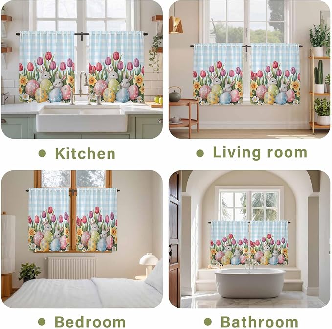 Easter Kitchen Curtains 45 Inch Long 2 Panel Set, Rod Pocket Window Treatment - Image 8