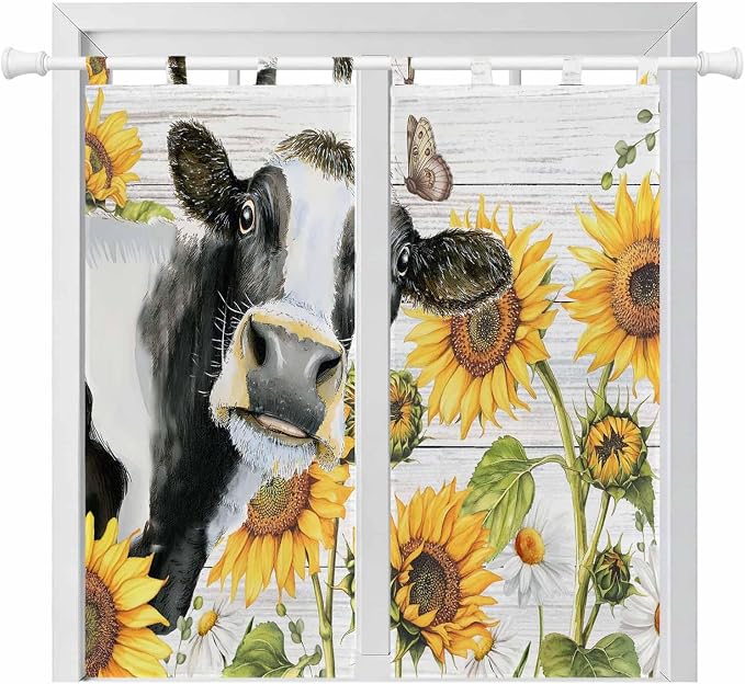 Retro Farmhouse Floral Bathroom Curtains 63 Inch Length, Window Curtains Tab Top by Unknown