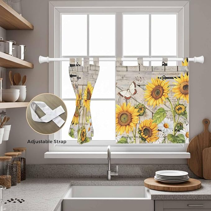 Farm Flowers Kitchen Curtains 24 Inch Length, Small Window Curtains Tab Top - Image 5