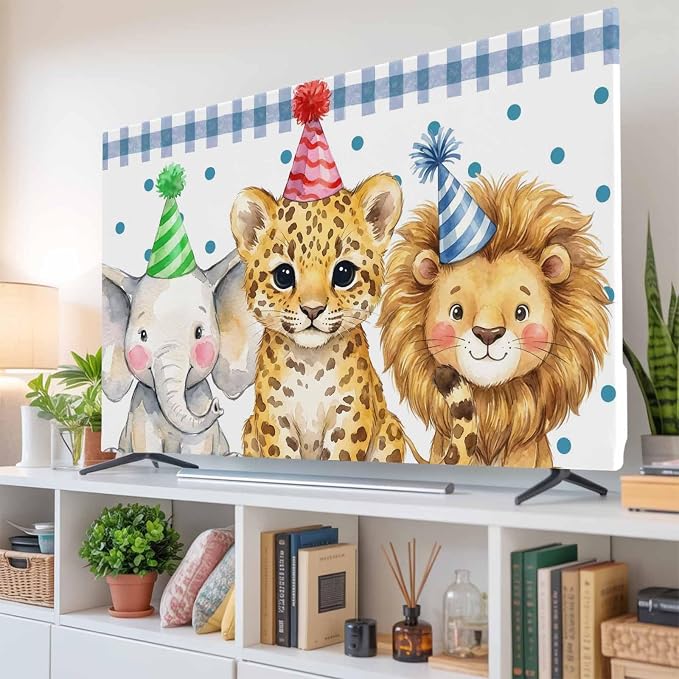 Cartoon Elephant Lion Leopard Indoor TV Cover, Elastic TV Screen Protector Cute - Image 6