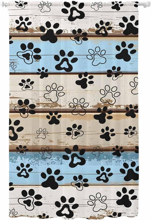 Sheer Curtains 108 Inches Long, Vintage Farmhouse Rustic Wooden Grain Privacy by Unknown