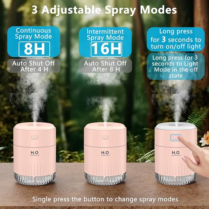 SZO Plant Humidifier Indoor, 500ml Soft Pink - Image 4