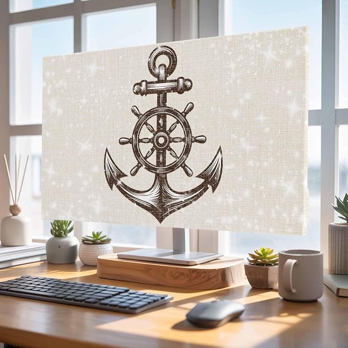 Brown Wooden Boards Anchor Patterns Indoor TV Cover, Elastic TV Screen - Image 4