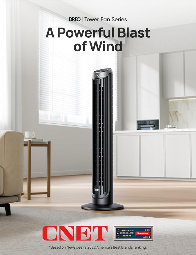 DREO Tower Fan for Bedroom, 90° Oscillating Fans that Blow Cold Air, 5 Speeds - Image 7