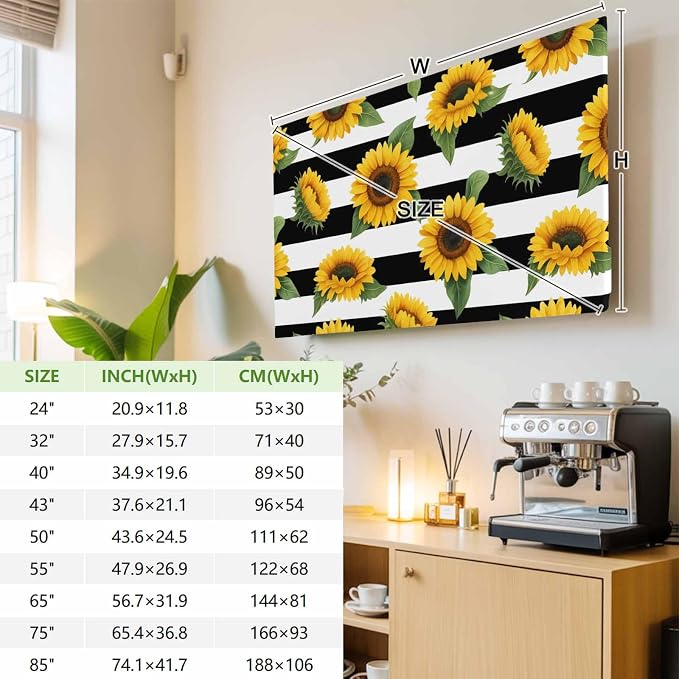 Retro Country Sunflower Art Indoor TV Cover, Elastic TV Screen Protector Black - Image 3