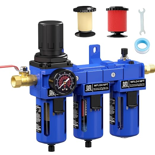 NEWPO 1/2" NPT Air Filter Regulator Lubricator Combo, 3 Stage Air Compressor by NEWPO