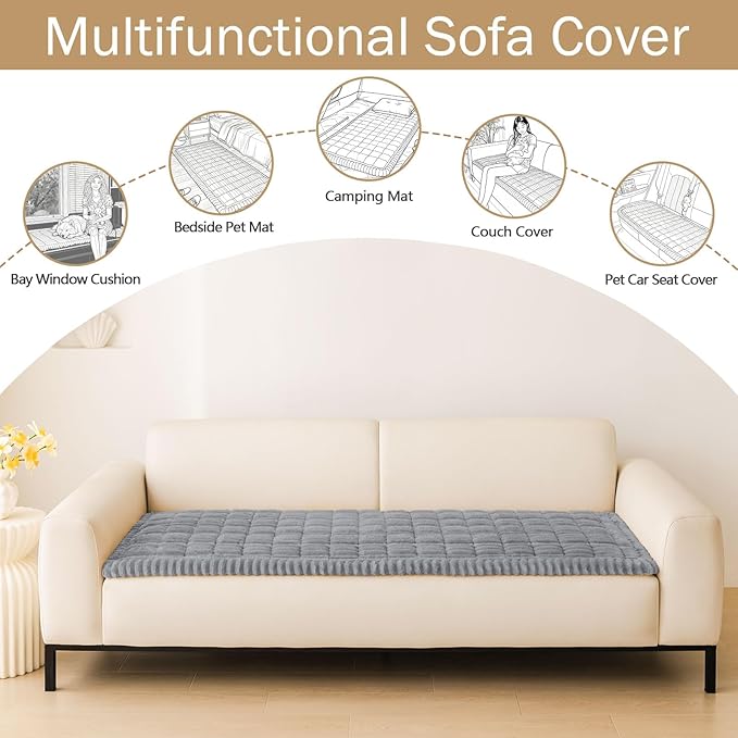 hyha Couch Covers for Dogs Washable, Non Slip Plush Dog Sofa Protectors, Fuzzy Pet Couch Covers for 3 Cushion Sofa Pet Friendly (Grey, 27.6" x 59")