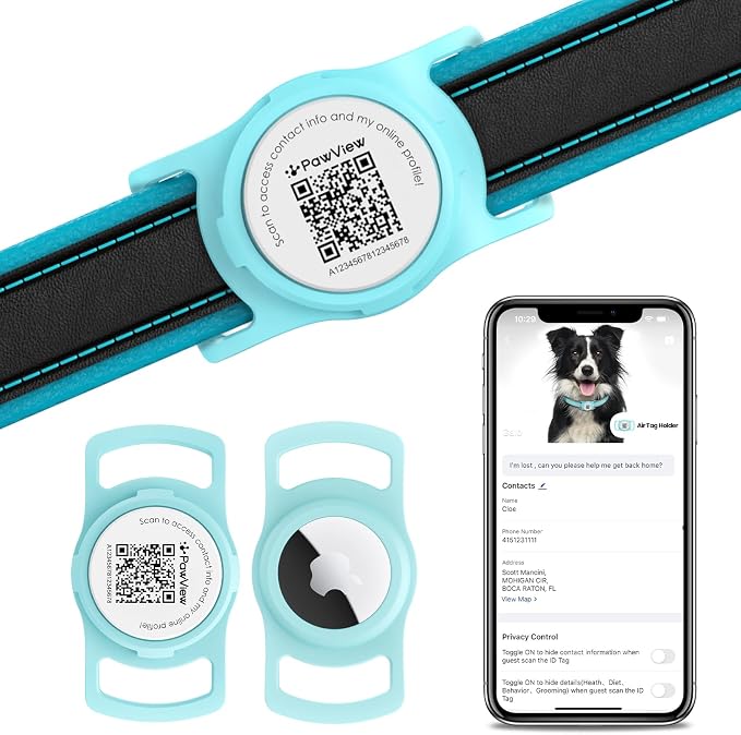for AirTag Holder Dog Collar, Smart QR Code Holder by PawView