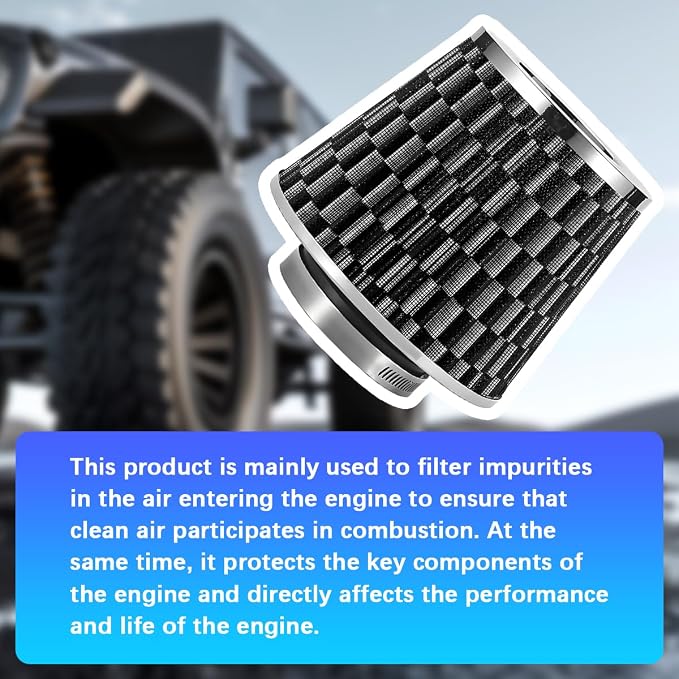 Clamp-On Car Air Intake Filter, 3 In/3.5 In/4 In Three Size High-Flow Washable - Image 3