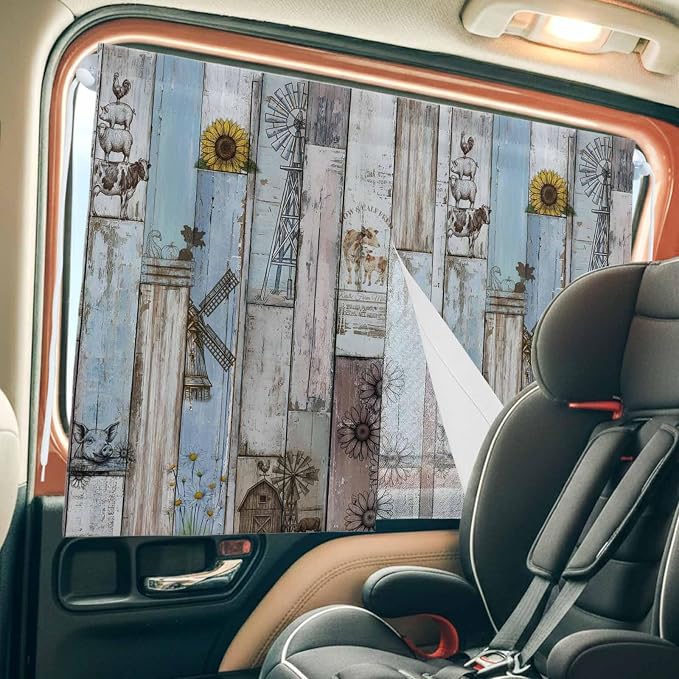 Blue Grey Wooden Magnetic Double Layer Car Window Shades, Side Window Curtains - Image 8