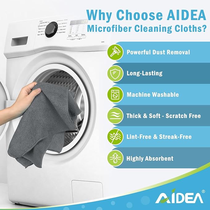 AIDEA Microfiber Cleaning Cloth Grey 100PK, Microfiber Towels - Image 2