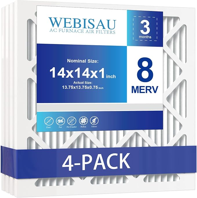 14x14x1 Air Filter MERV 8 MPR 600 4Pack Furnace Filters Pleated HVAC AC Furnace by WEBISAU