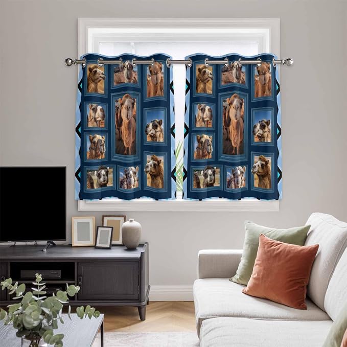2 Panel Kitchen Cafe Curtains, Desert Camels Sunlight Filtering Nature Air - Image 5