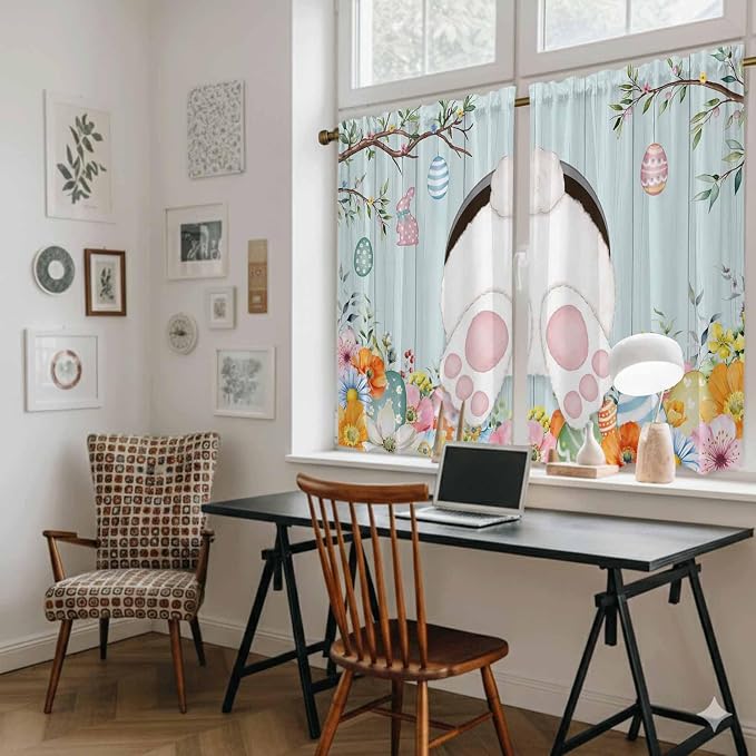 Easter Bunny Kitchen Curtains 45 Inch Long 2 Panel Set, Rod Pocket Window - Image 6