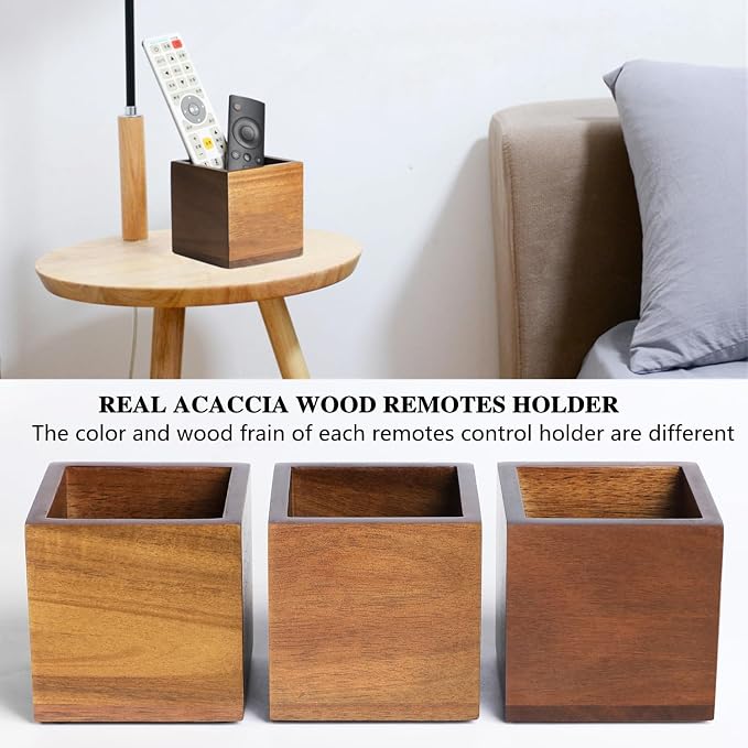 LBEMEY Remote Control Holder Caddy, Farmhouse Acacia Wood TV Remote Holder - Image 5