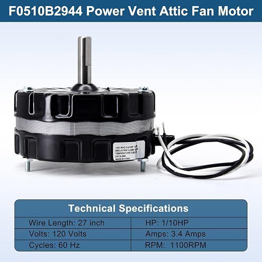 Criditpid F0510B2944, F0510B2497 Power Vent Attic Fan Motor Replacement - Image 2