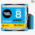 Simply 16x16x1 Air Filter, MERV 8, 12 Pack, by SimplyFilters