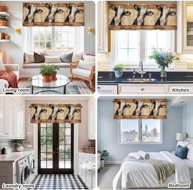 Farmhouse Cow Curtain Valances for Windows, Kitchen Valance Window Treatment - Image 9