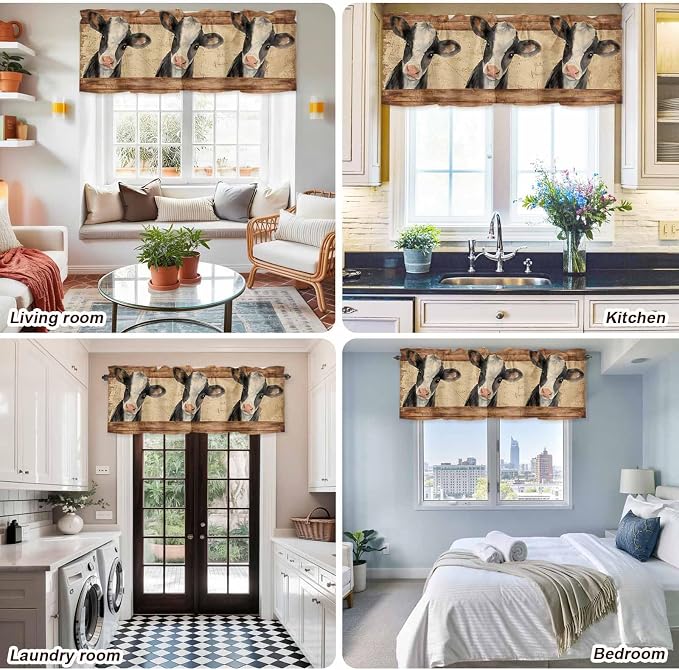 Farmhouse Cow Curtain Valances for Windows, Kitchen Valance Window Treatment - Image 9