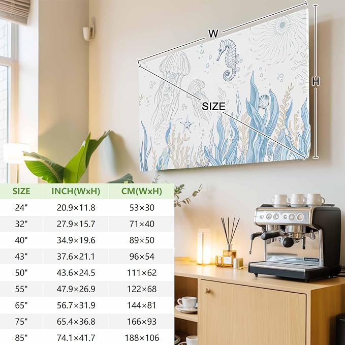 Watercolor Seahorse Jellyfish Indoor TV Cover, Elastic TV Screen Protector - Image 3