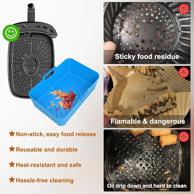 Silicone Air Fryer Liners Rectangle 2 Pack 8.0 Inch Airfryer Liners 8-10 QT - Image 6
