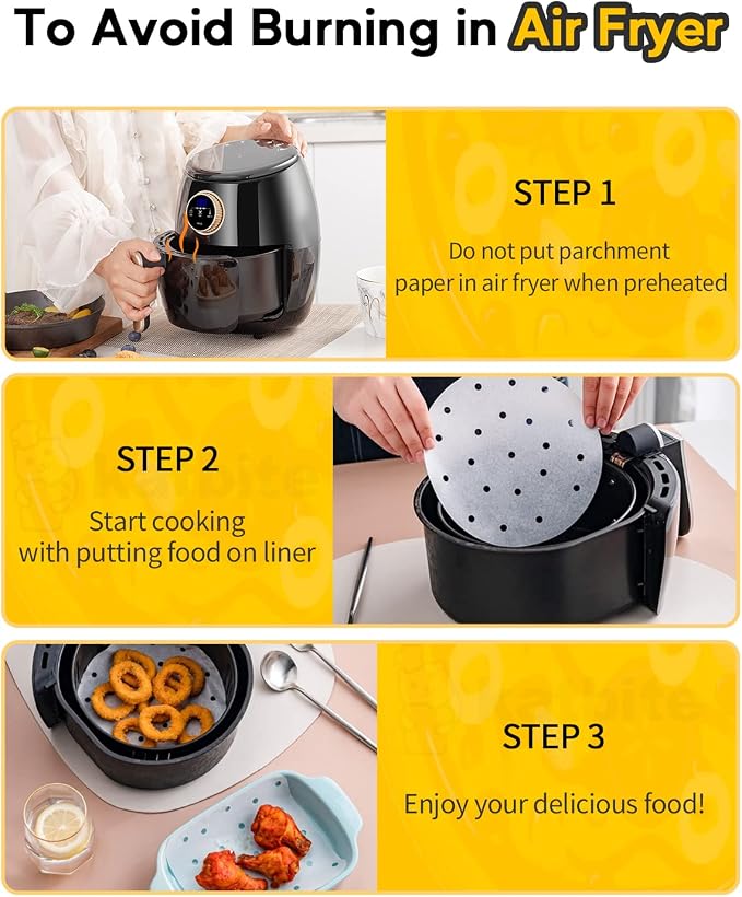Katbite Air Fryer Parchment Paper Liners 120Pcs, 7.5 inch Perforated Parchment - Image 3