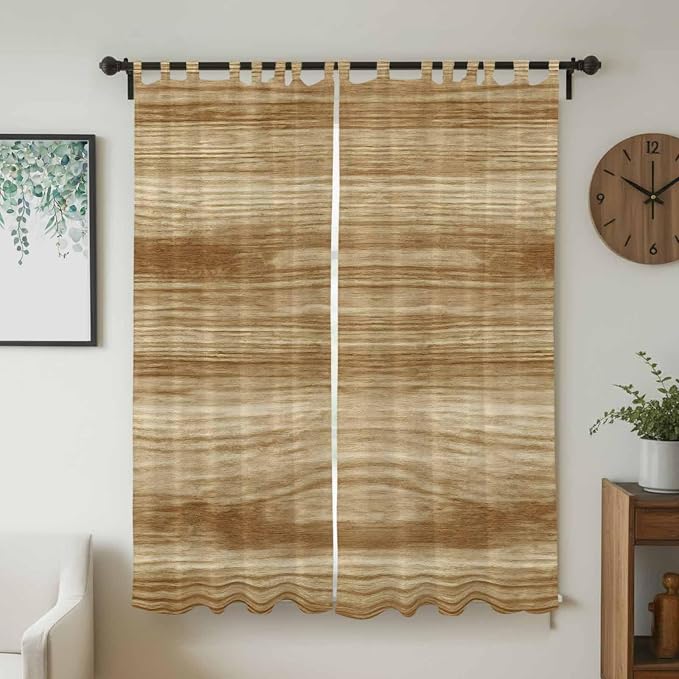Light Brown Wood Grain Living Room Curtains 84 Inch Length, Window Curtains Tab - Image 2