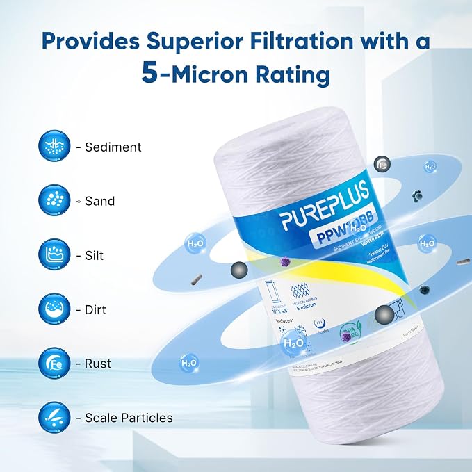 PUREPLUS 5 Micron 10 x 4.5 Whole House String Wound Sediment Filter - Image 4