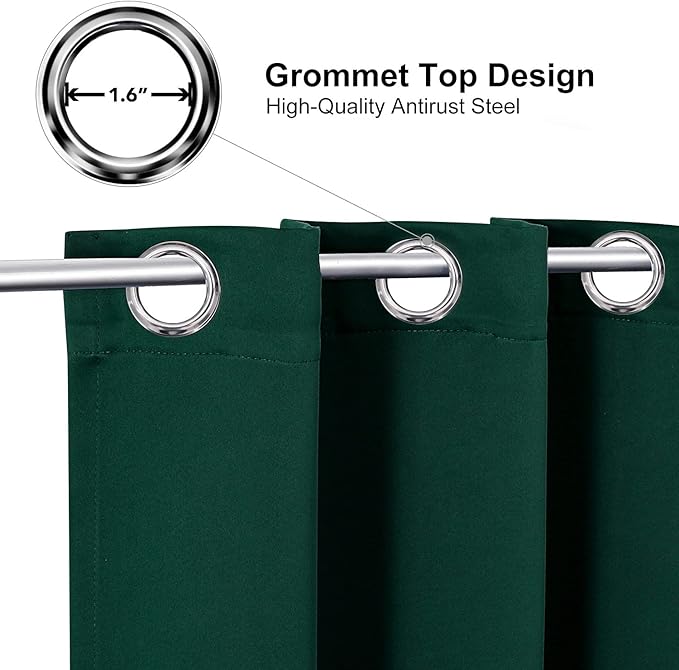ChrisDowa Grommet Blackout Curtains for Bedroom and Living Room - 2 Panels Set Thermal Insulated Room Darkening Curtains (Forest Green, 42W x 84L)