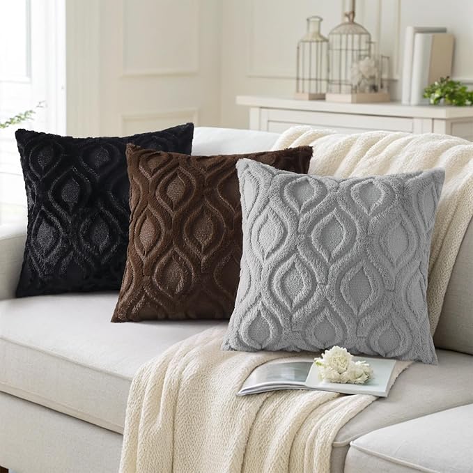 decorUhome Throw Pillow Covers 26x26 Inch Set of 2, Soft Plush Faux Wool Dark Brown Solid Couch Pillow Covers, Accent Euro Sham Farmhouse Neutral Square Pillow Cases for Sofa Bed Living Room