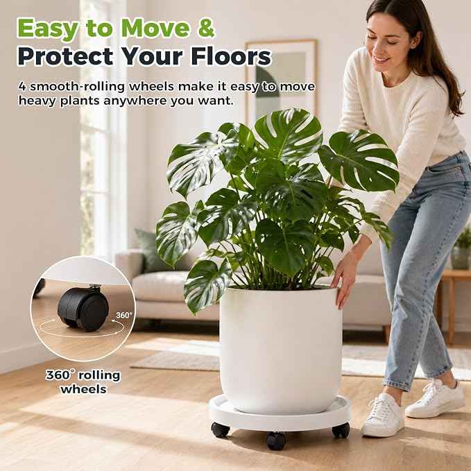 3 Pack Plant Caddy with Wheels Rolling Plant Stand with Wheels 13 Inch Plant - Image 3