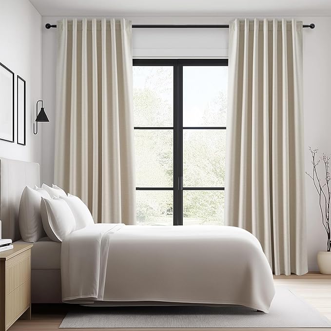 Topfinel Beige Linen Blackout Curtains 84 Inch Long, Modern Black Out Curtains for Bedroom Windows Treatments, Cream Heat & Cold Blocking Back Tab Pleated Drapes for Living Room 2 Panels Cottage 7 FT