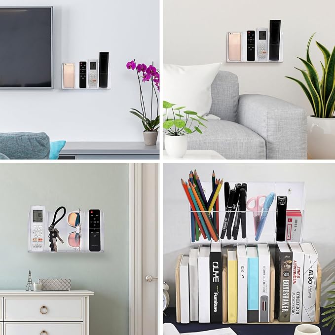 Hipiwe Wall Mount Remote Control Holder Clear Acrylic Media Organizer Remote - Image 2