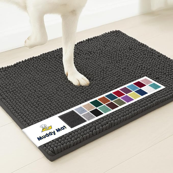 Muddy Mat® | Super Absorbent Door Mat Indoor, Microfiber Quick Dry Chenille Entryway Rug, Non-Slip Front Door Mat, Indoor Mats for Entryway, Machine Washable Pet Rug, Charcoal 48"x72"