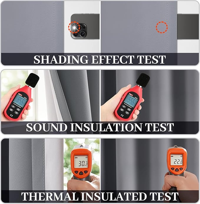 Yakamok Grey Room Darkening 100% Blackout Curtains Grommet Window Treatments with 2 Thick Layers-Gray Thermal Insulated Drapes Set of 2 Panels for Bedroom Living Room 52 Inches by 63 Inches Length