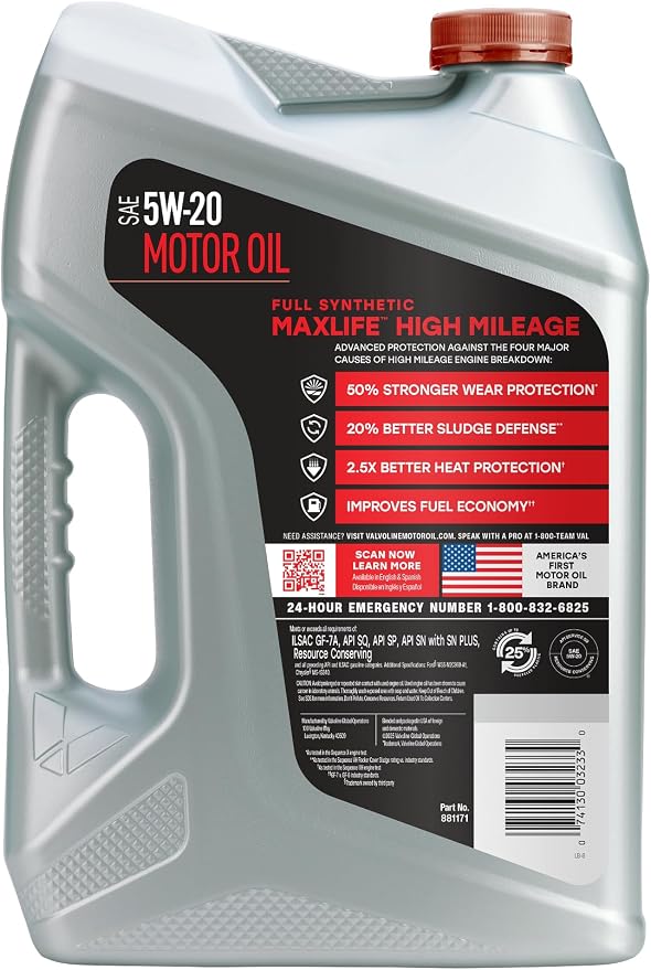 Valvoline MaxLife High Mileage Full Synthetic 5W-20 Motor Oil 5 Quart - Image 2