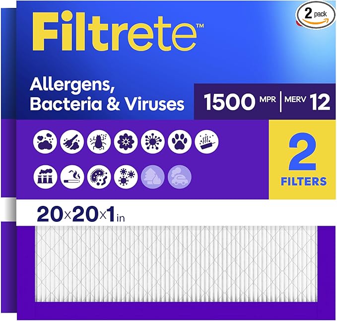 Filtrete 20x20x1 Air Filter, MERV 12, MPR 1500, Bacteria & Viruses, 3-Month AC by Unknown